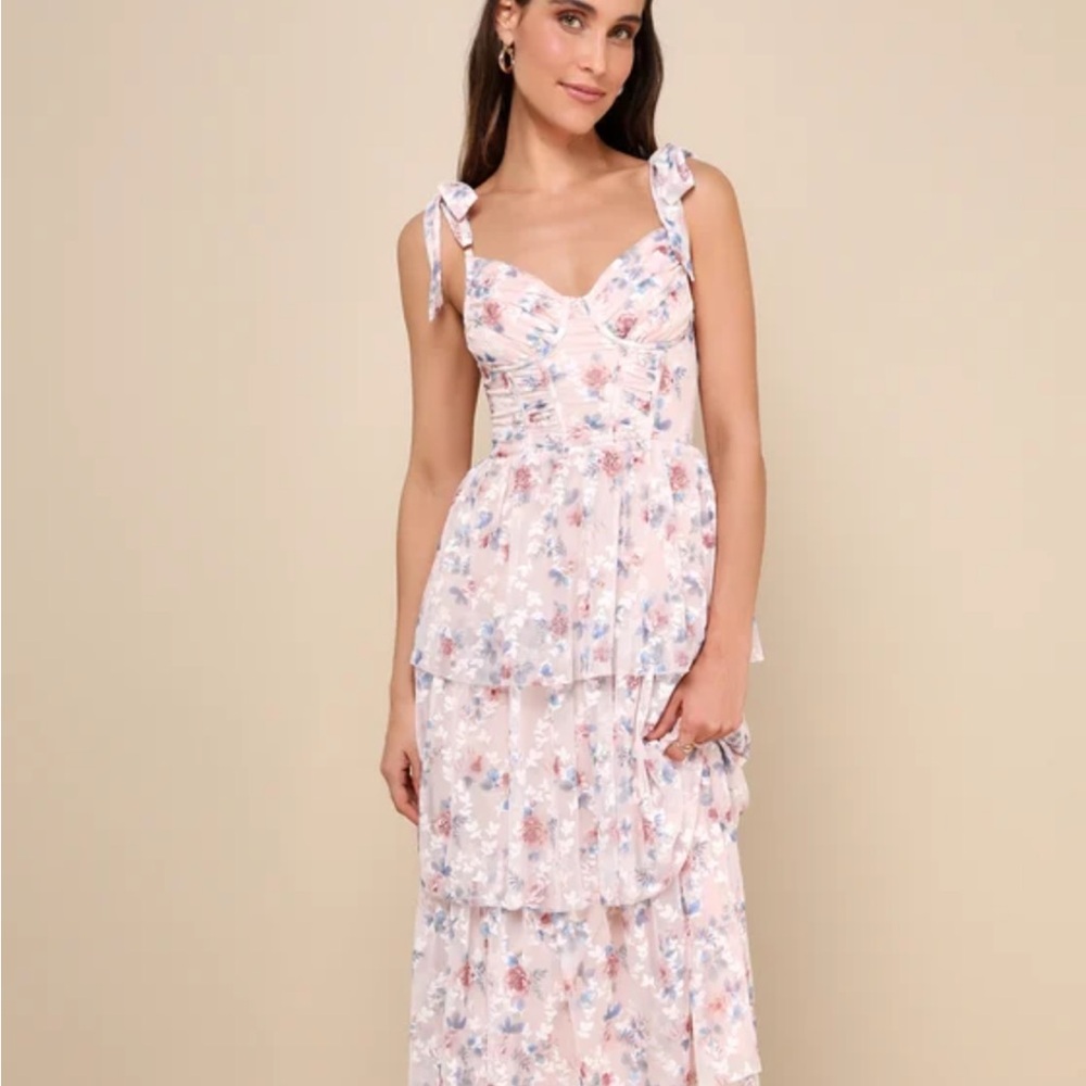 Lulu's Pink Floral Midi Dress